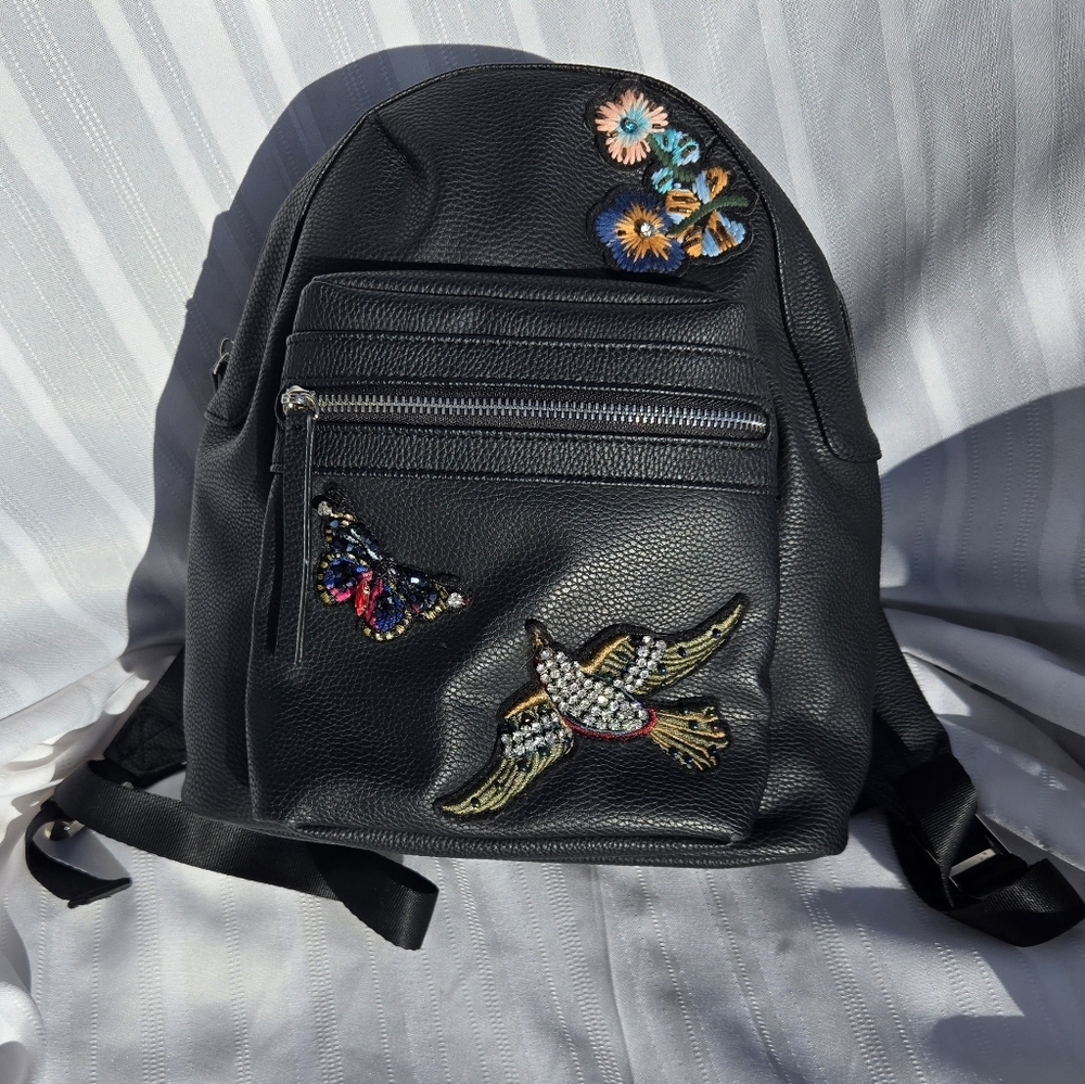 HANNAH BANANA By Sarasara  Fantasy Fairy Nature Embroidered Black Backpack